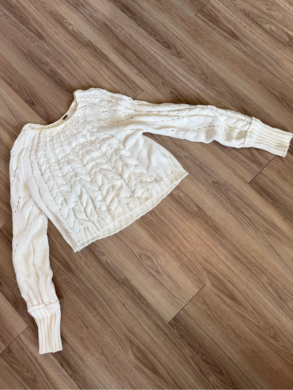 Free People Cream Cable Crewneck Sweater